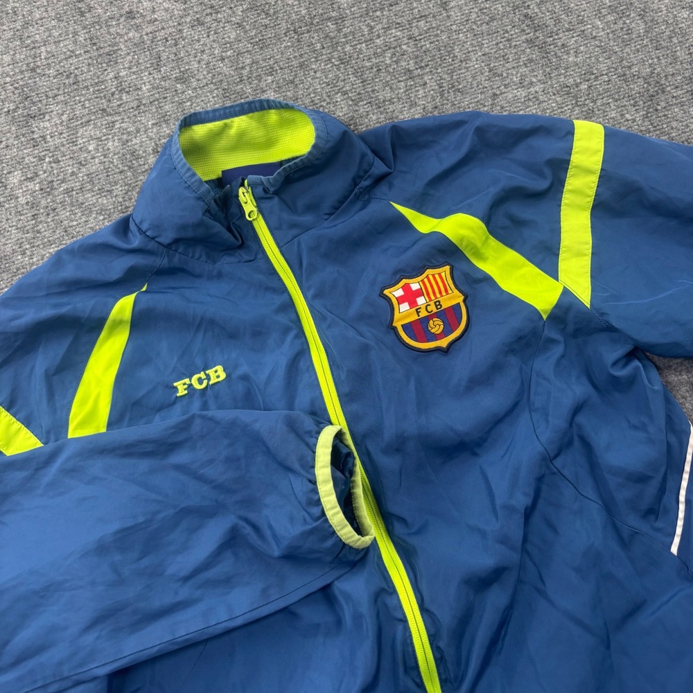 FC Barcelona Windbreaker Track Jacket Small Blue Neon Full Zip Mens